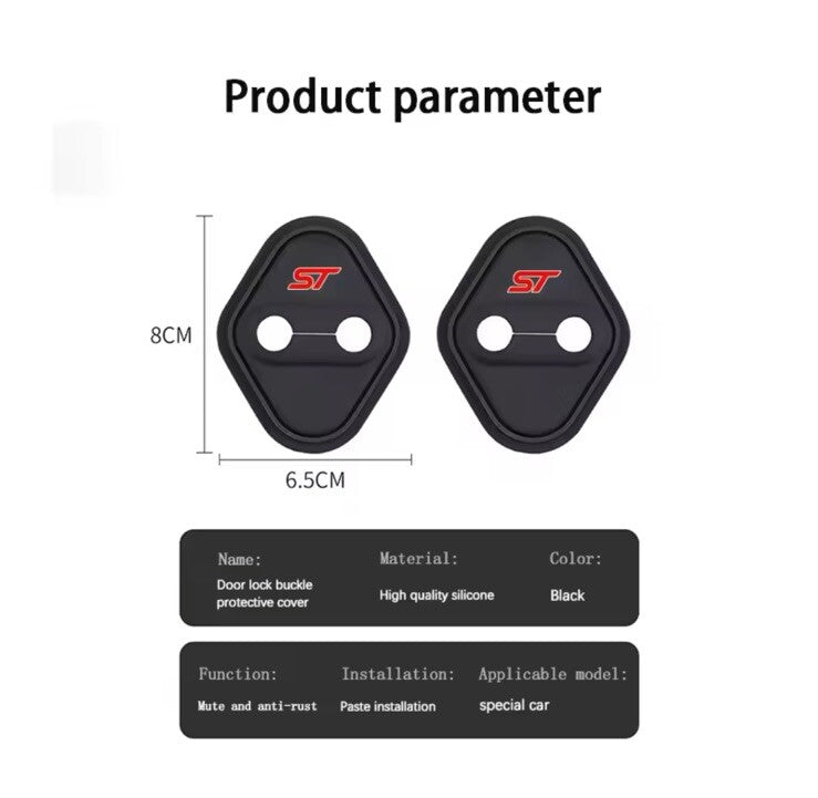 Black Silicone ST Door Lock Protector Covers For Ford Fiesta ST Focus ST 2pcs