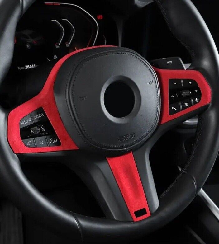 BMW 3 4 5 7 X3 X4 X5 G Series M Sport Red Alcantara Steering Wheel Trim Cover