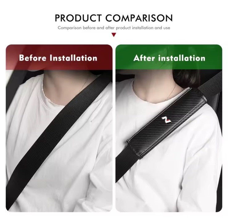 Hyundai i30 i20 Kona Tucson N PU Carbon Leather Seatbelt Shoulder Pads Black