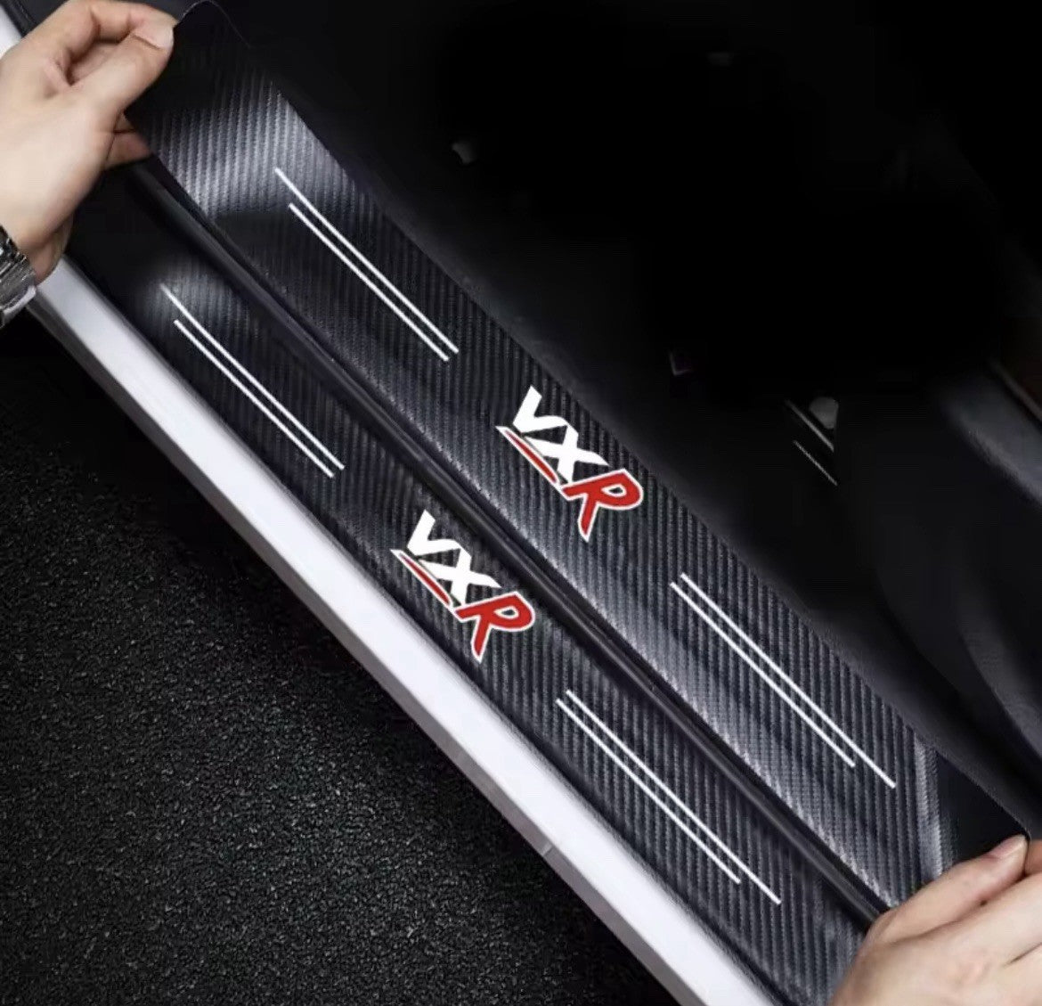 VXR Carbon Fibre Effect Adhesive Door Sill Strips For Vauxhall Astra Corsa 4pcs