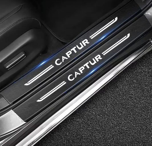 Renault Captur Carbon Fibre Effect Vinyl Adhesive Door Sill Overlay Strips 4pcs