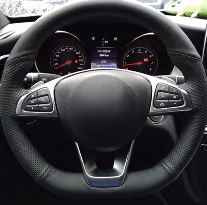 Mercedes A B C CLA E GLA Class Black Leather Steering Wheel Cover Self Stitch