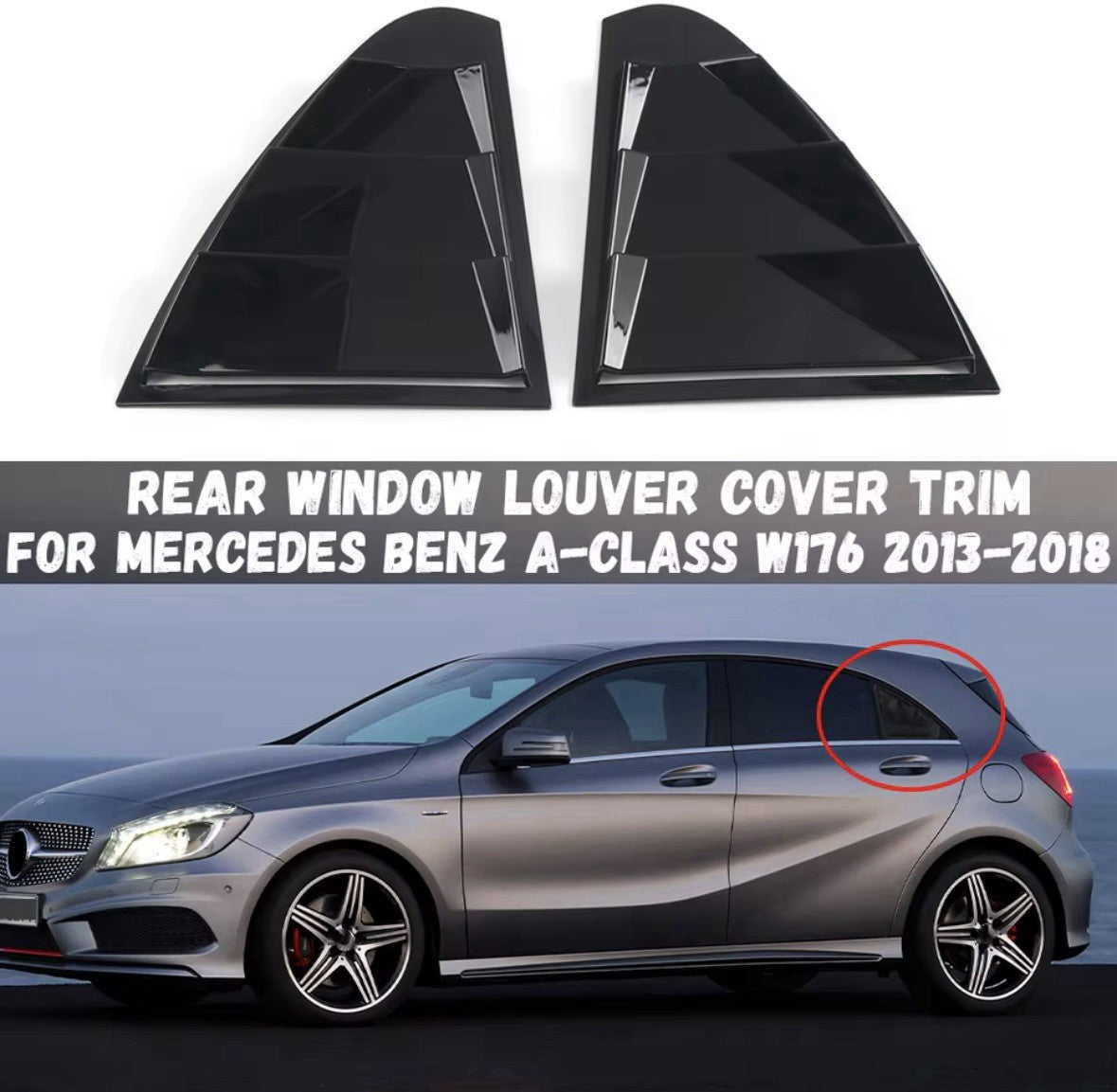 Mercedes A Class W176 Gloss Black Rear Side Window Louver Vent Covers 2pcs