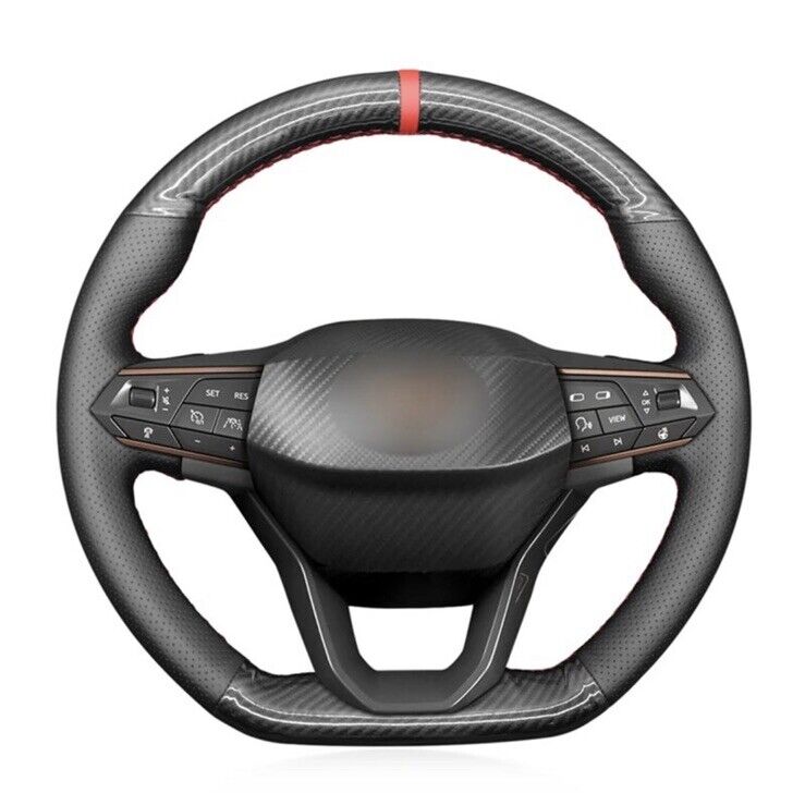 Seat Cupra Leon Ateca Carbon Fibre & Leather Steering Wheel Cover Self Stitch