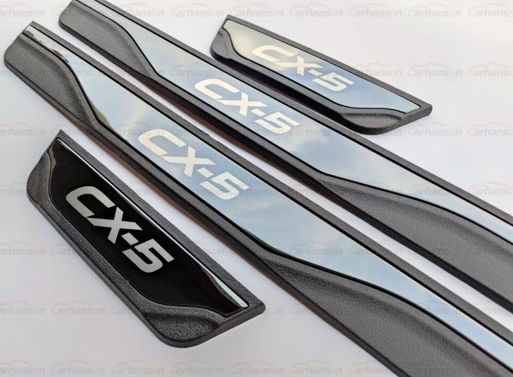 Mazda CX5 CX-5 Car Door Sill Protector Scuff Plates Black Stainless Steel 4pcs
