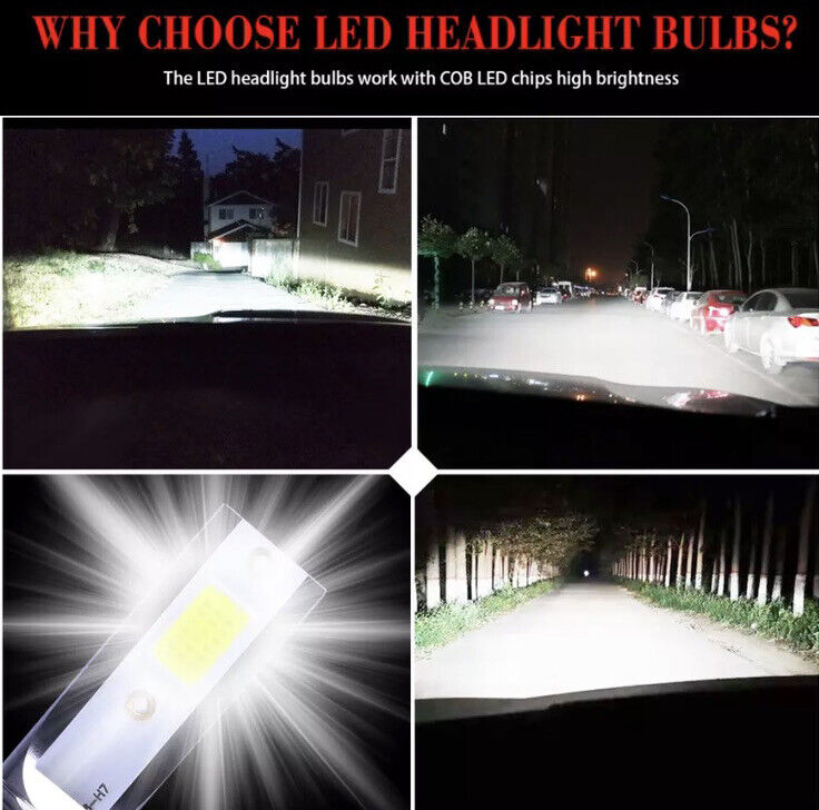2x H7 LED Bulbs Car Headlight Kit 6500K Universal Fit 12V 72W/Pair 12000 Lumens