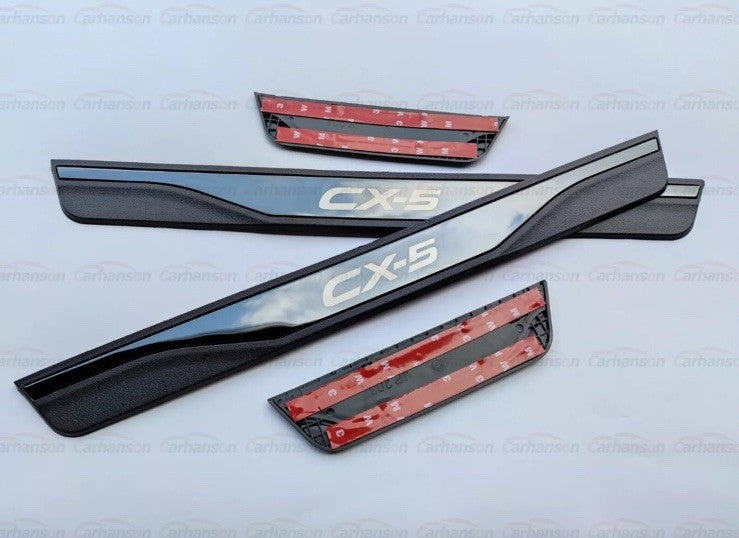 Mazda CX5 CX-5 Car Door Sill Protector Scuff Plates Black Stainless Steel 4pcs