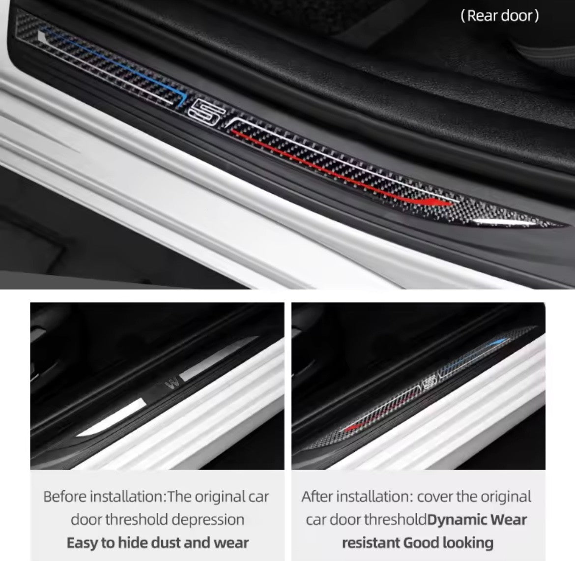 BMW 5 Series F18 2011-2017 3D Carbon Fibre Effect Door Sill Overlay Strips 4pcs