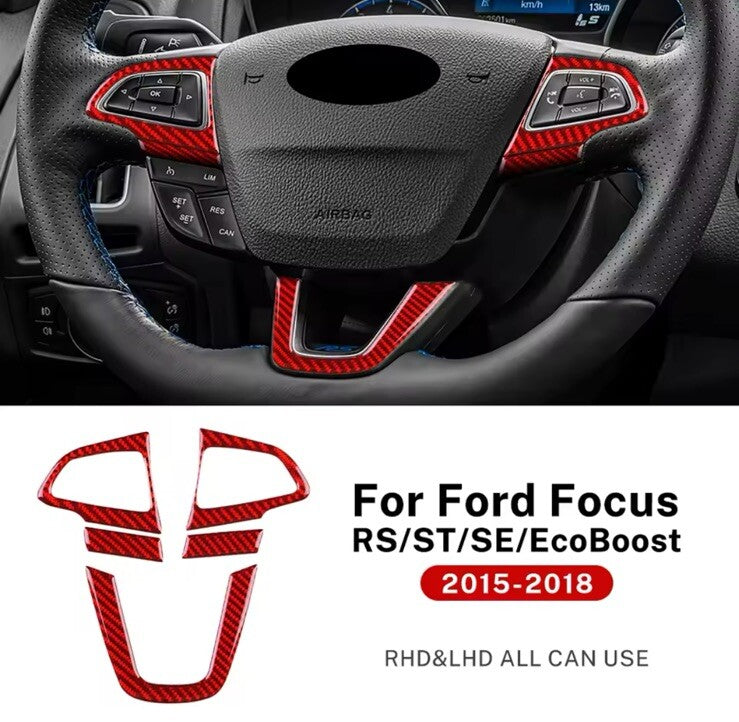 Ford Focus ST ST Line RS MK3.5 2015-2018 Red Carbon Fibre Steering Wheel Trim