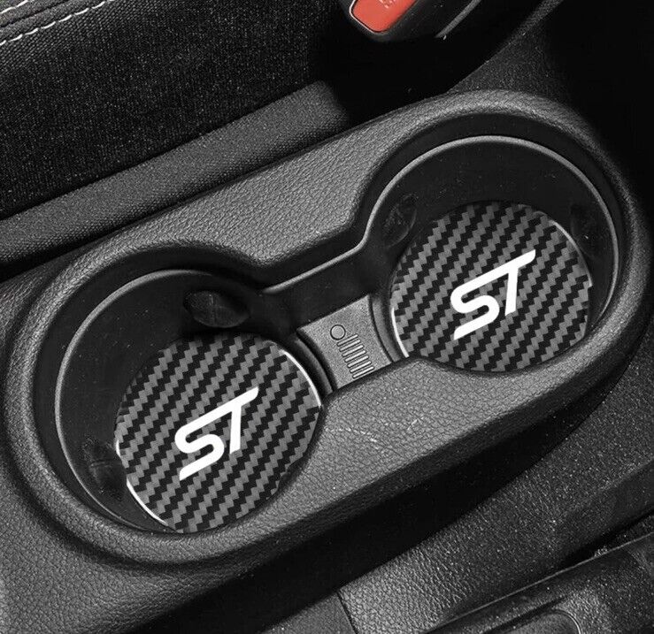 Ford ST Carbon Drink Coaster Cupholder Mat For Ford Fiesta Focus Puma ST 2pcs