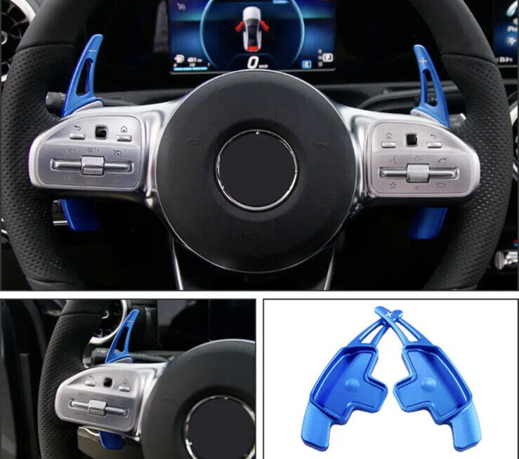 Mercedes Benz A B C E CLA GLA Class Steering Wheel Paddle Shift Extensions Blue