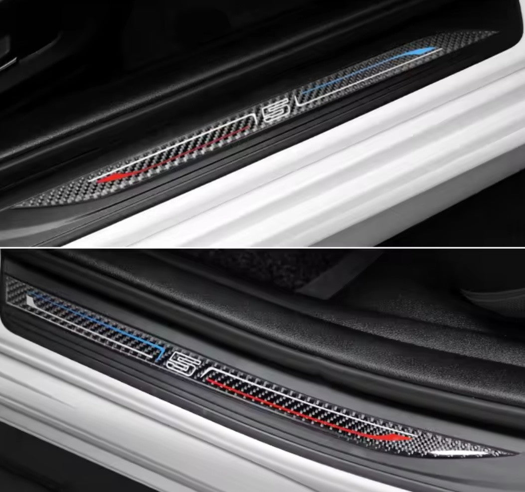 BMW 5 Series F18 2011-2017 3D Carbon Fibre Effect Door Sill Overlay Strips 4pcs
