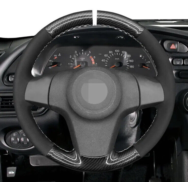 Vauxhall Corsa D 2006-2014 Suede & Carbon Fibre Steering Wheel Cover Black White