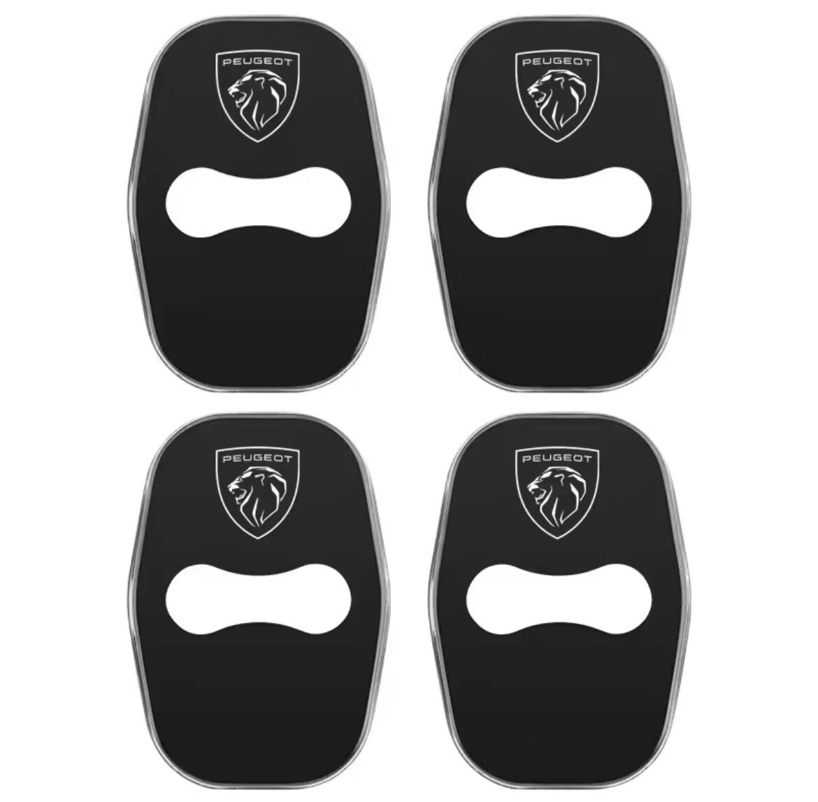 Peugeot Black Stainless Steel Door Lock Catch Protector Covers Accessories 4pcs