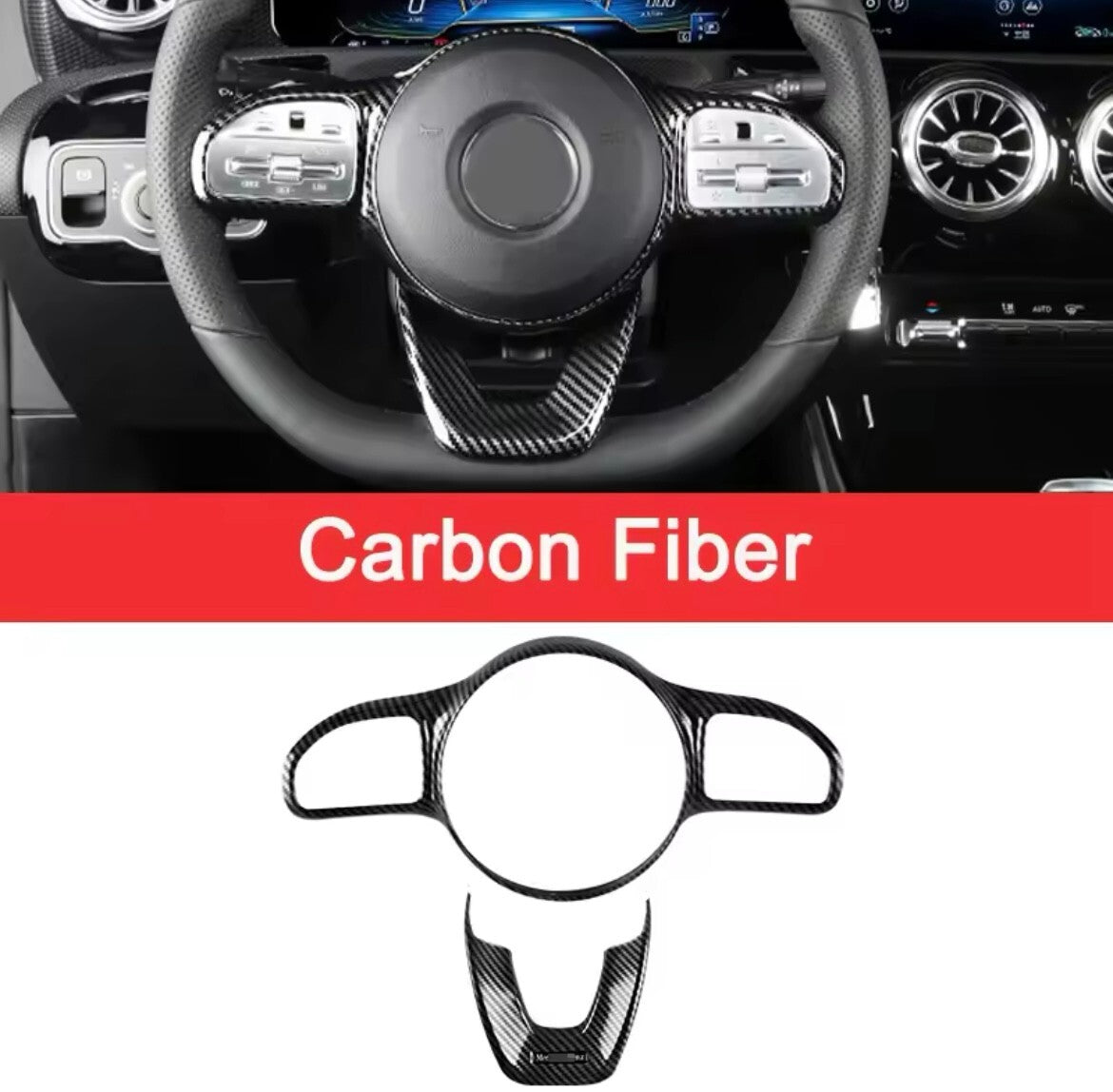 Mercedes A C E Class 2018-2020 Carbon Fibre Effect Steering Wheel Trim Cover