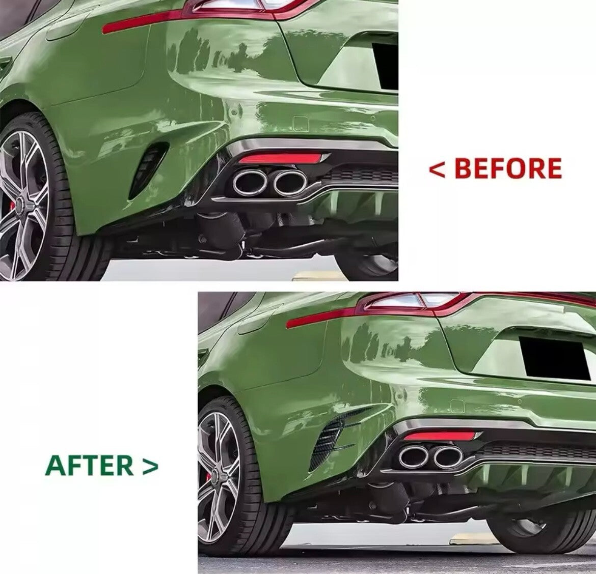 Kia Stinger 2018-2023 Gloss Black Rear Bumper Side Vent Extension Fins Trims