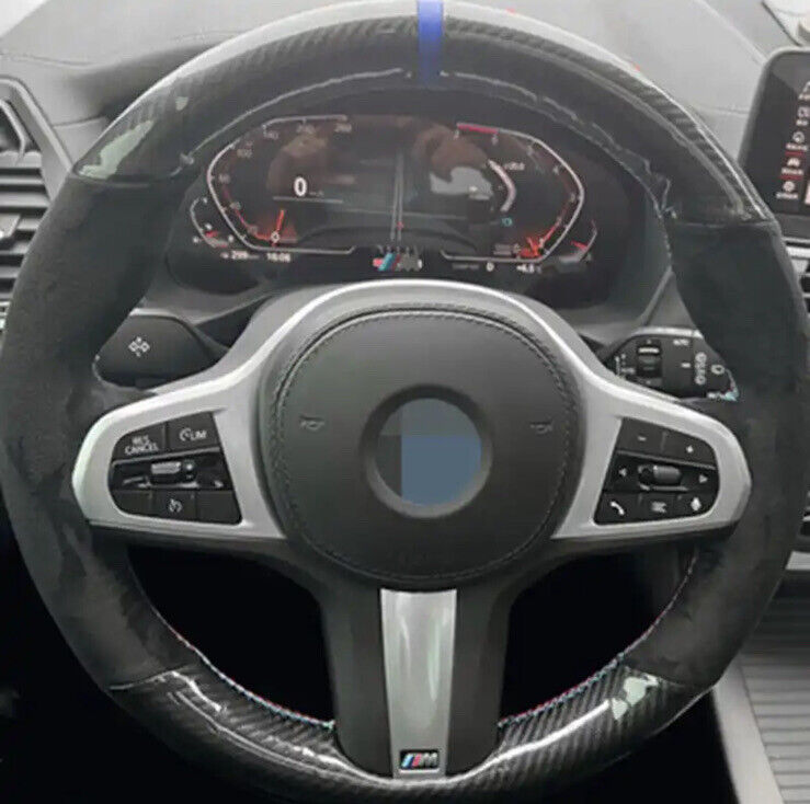 BMW 34578X G Series Suede/Carbon Steering Wheel Cover Self Stitch Blue Red Sew