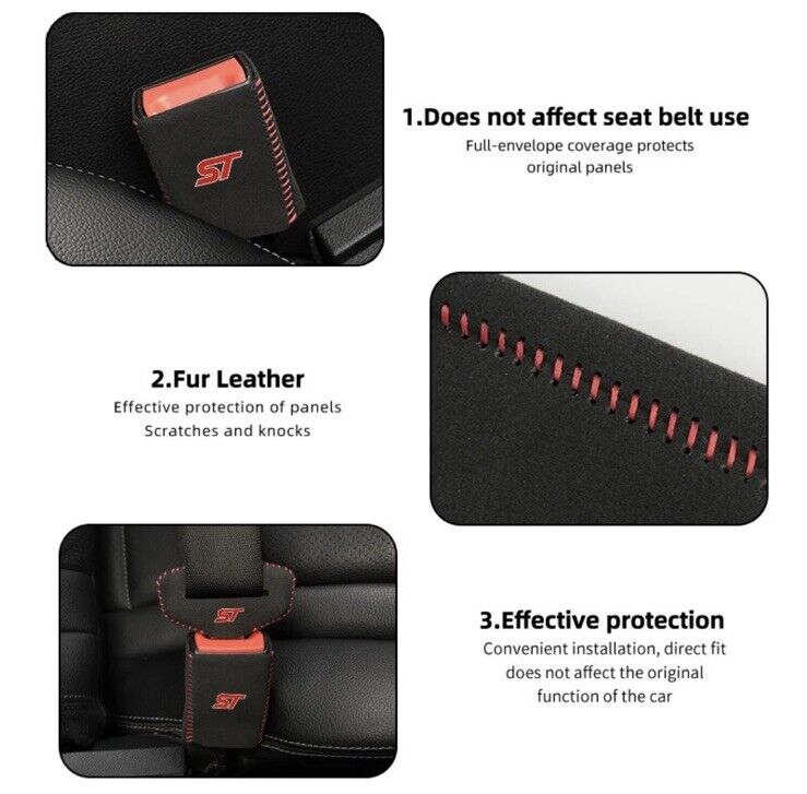Ford ST Seatbelt Buckle & Clasp Cover For Ford Fiesta Focus Puma ST Black & Red