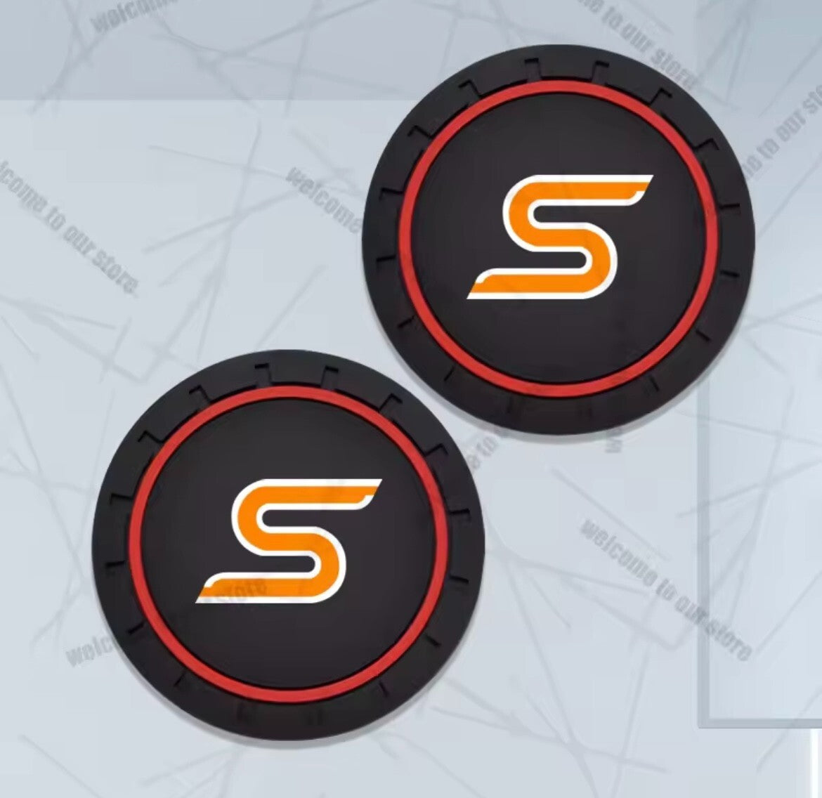 Ford Fiesta Focus Zetec S Anti-Slip Drink Coaster Mat Black Orange Red 2pcs