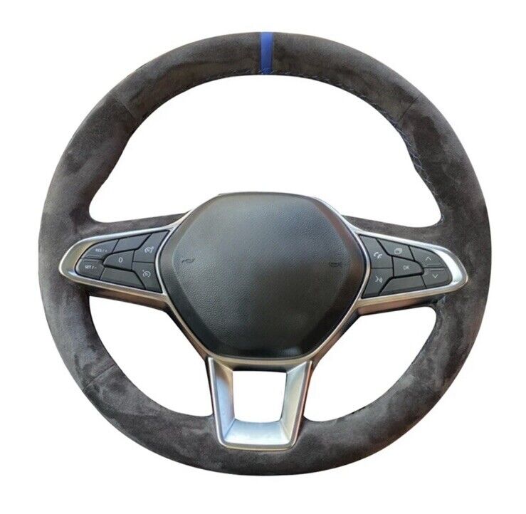 Renault Clio Zoe Captur Suede Steering Wheel Cover Self Stitch Black & Blue