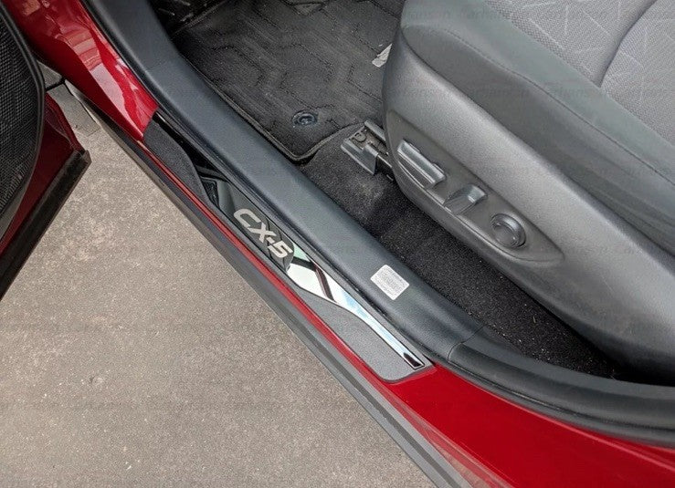 Mazda CX5 CX-5 Car Door Sill Protector Scuff Plates Black Stainless Steel 4pcs