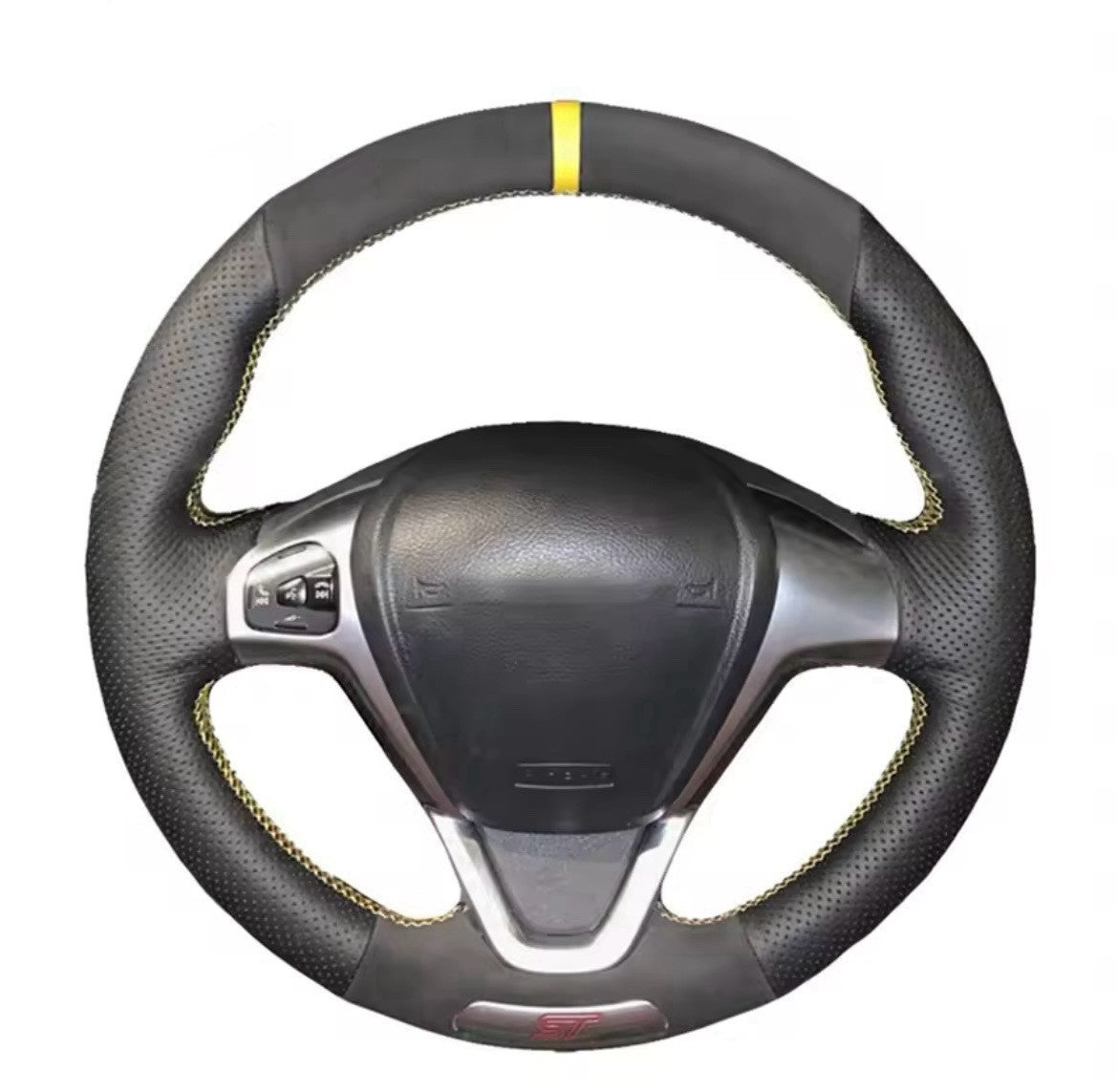 Ford Fiesta ST MK7.5 Genuine Leather + Suede Steering Wheel Cover Yellow Thread