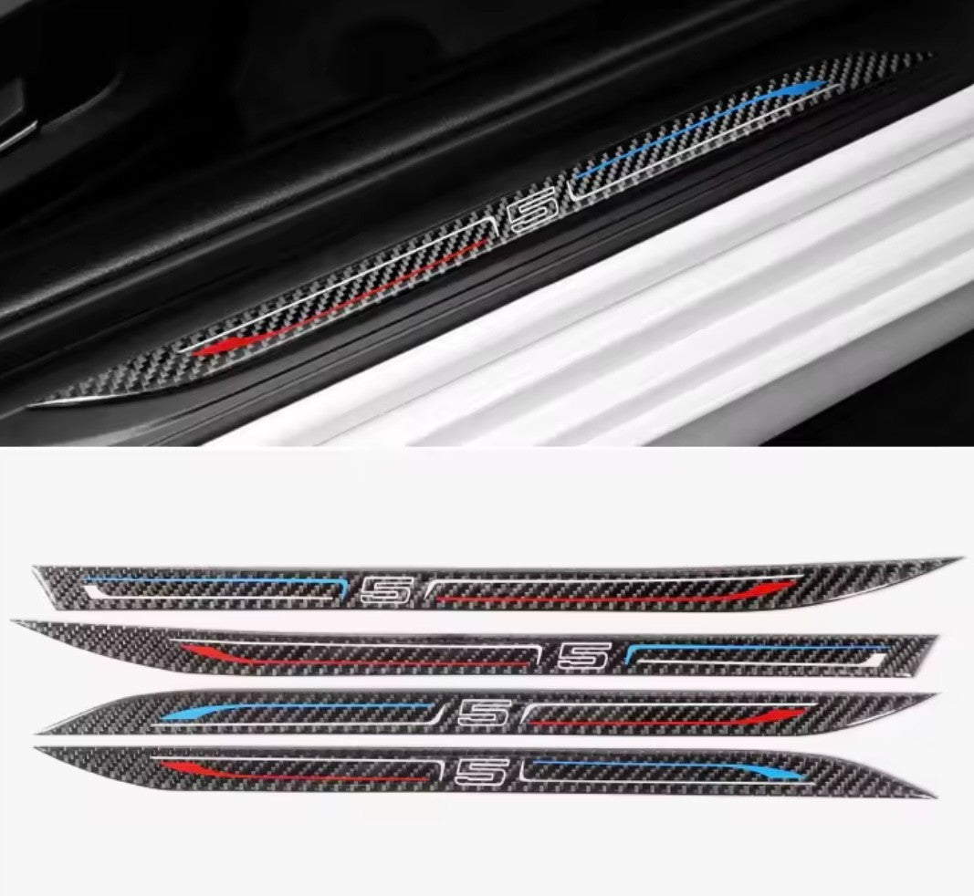 BMW 5 Series F18 2011-2017 3D Carbon Fibre Effect Door Sill Overlay Strips 4pcs