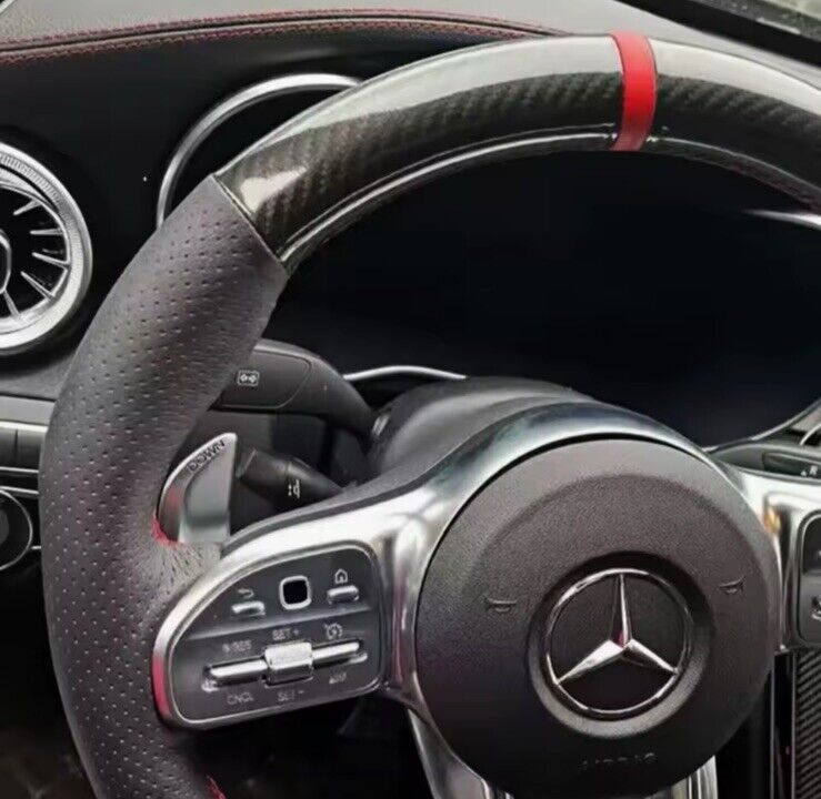 Mercedes A45 E63 GLE53 S65 AMG GT Steering Wheel Cover Carbon & Leather DIY Red