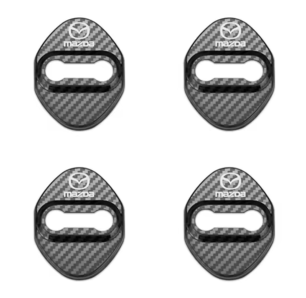 Mazda Carbon Fibre Effect Stainless Steel Door Lock Catch Protector Covers 4pcs