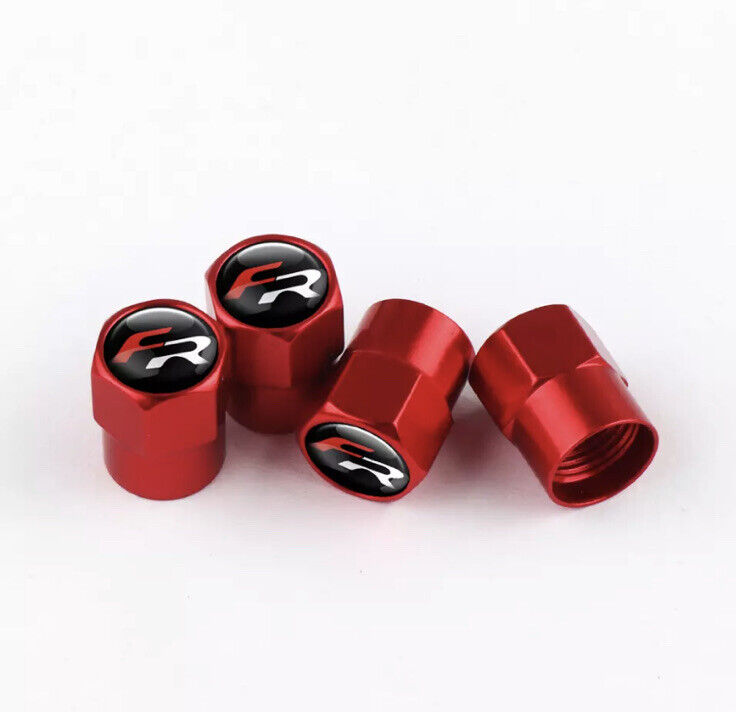 4pcs Red Metal FR Tyre Stem Valve Dust Caps For Seat FR Leon Cupra Ibiza Ateca