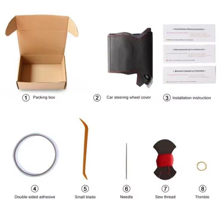 Leather Steering Wheel Cover For Nissan Qashqai X-Trail Black With Red Stitching