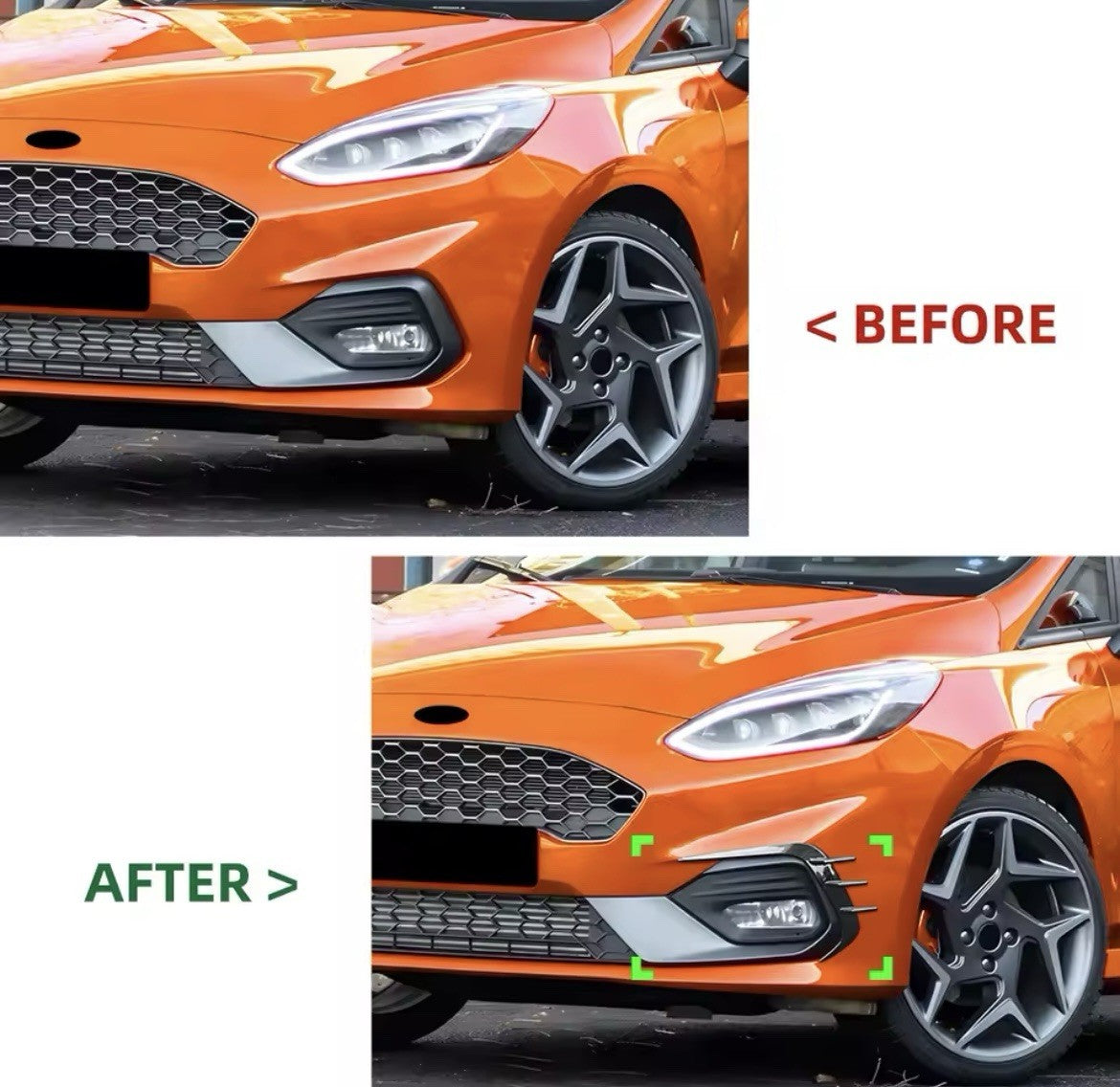 Ford Fiesta MK8 ST Line Gloss Black Front Bumper Canards Aero Kit Accents 2pcs
