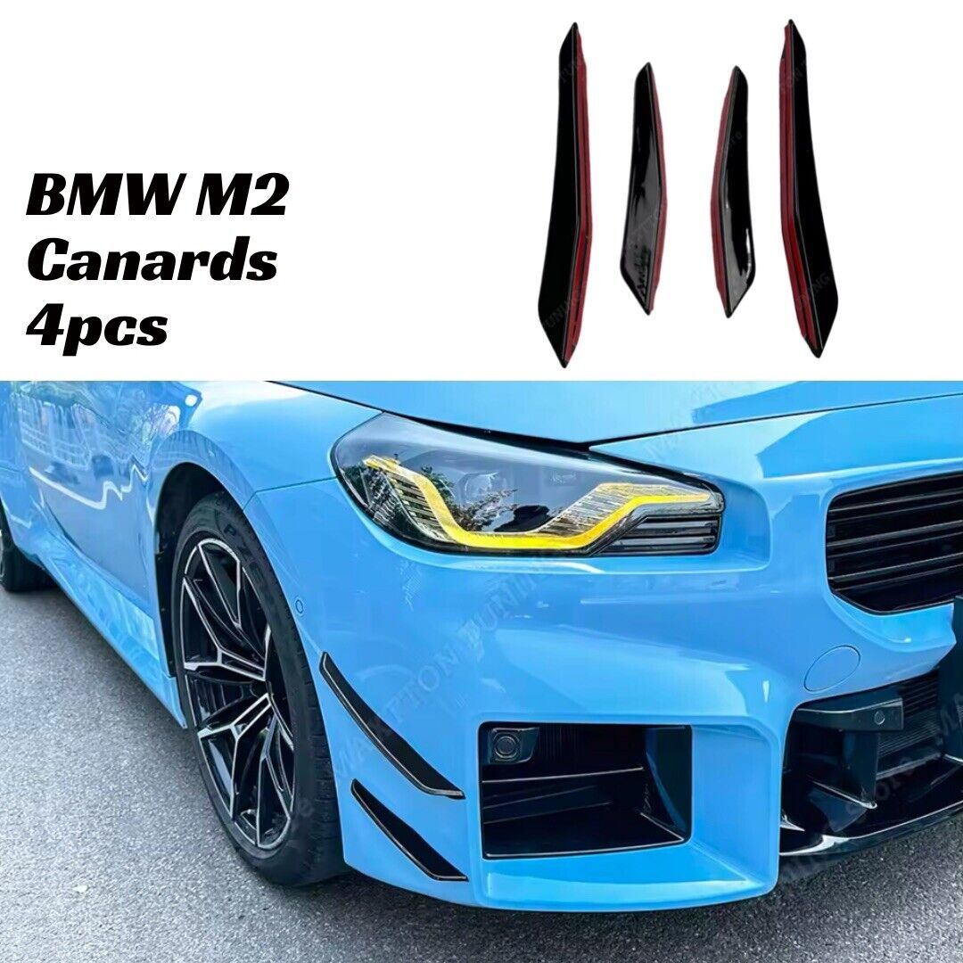 BMW M2 G87 2023-2024+ Gloss Black Front Bumper Side Canards Blades Fins 4pcs
