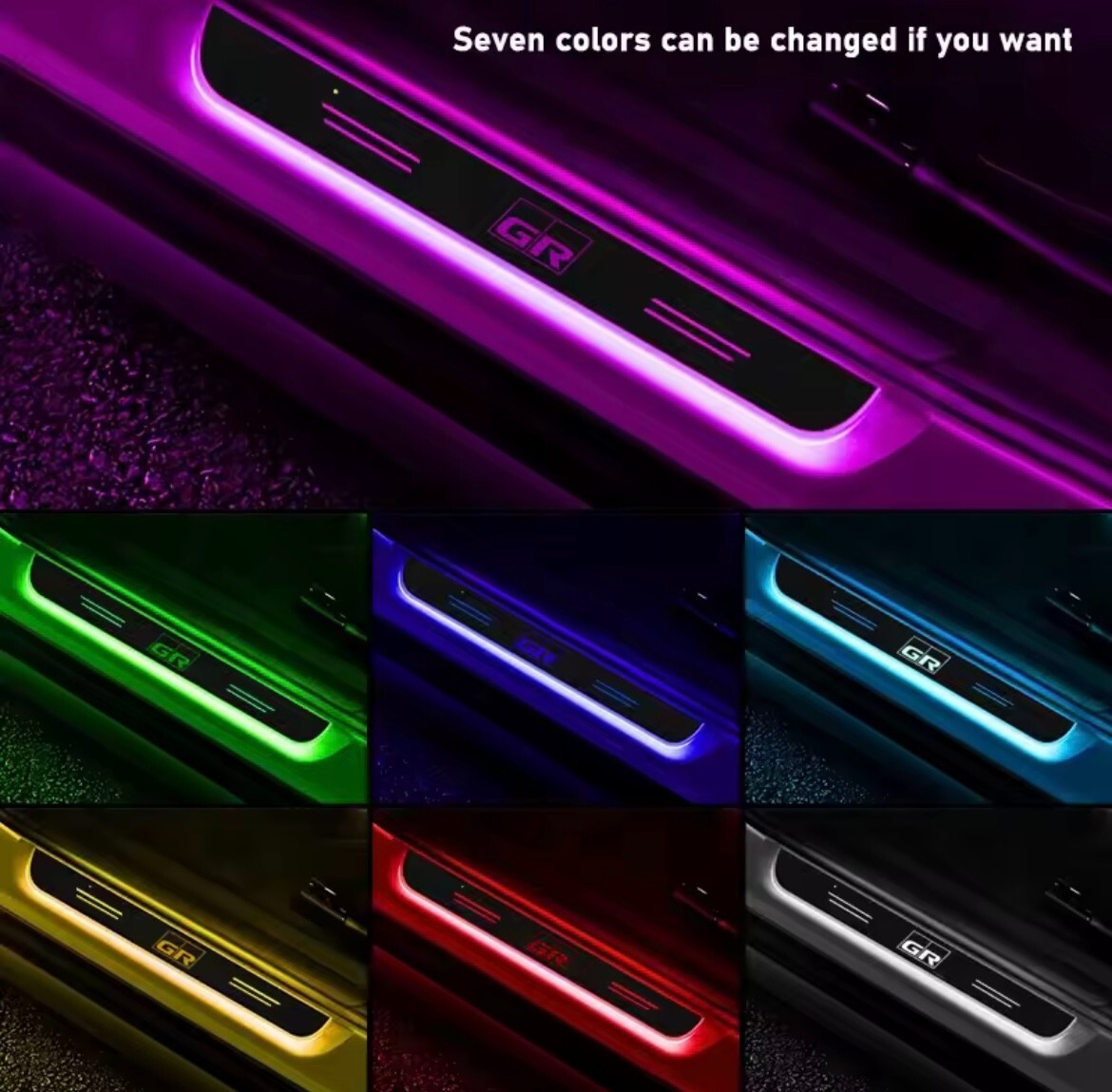 Toyota GR LED Wireless Colour Change Door Sill Protector Strips USB Rechargeable