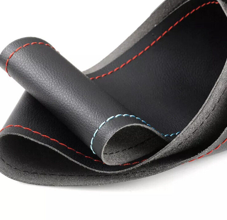 BMW M Sport Leather Steering Wheel Cover Self Stitch Blue Navy Red Thread