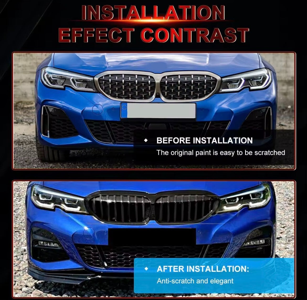 BMW 3 Series G20 G21 G28 2019-2021 M Sport Gloss Black Front Splitter Kit