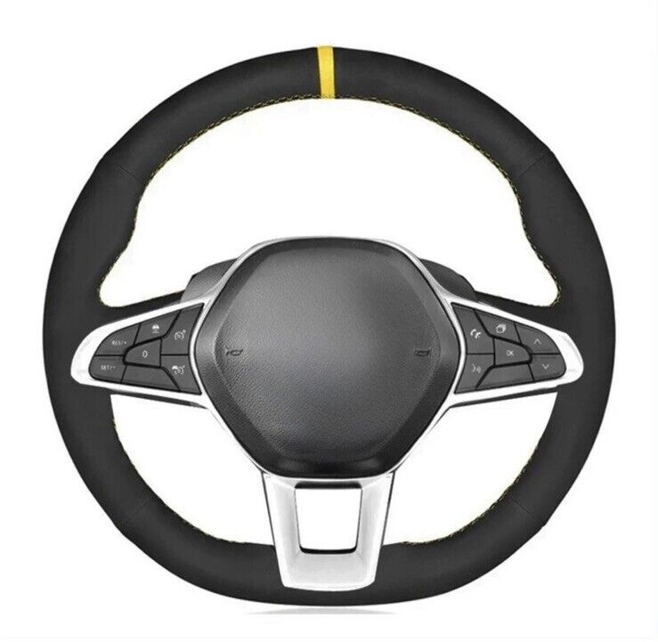 Renault Clio Zoe Captur Suede Steering Wheel Cover Self Stitch Black & Yellow