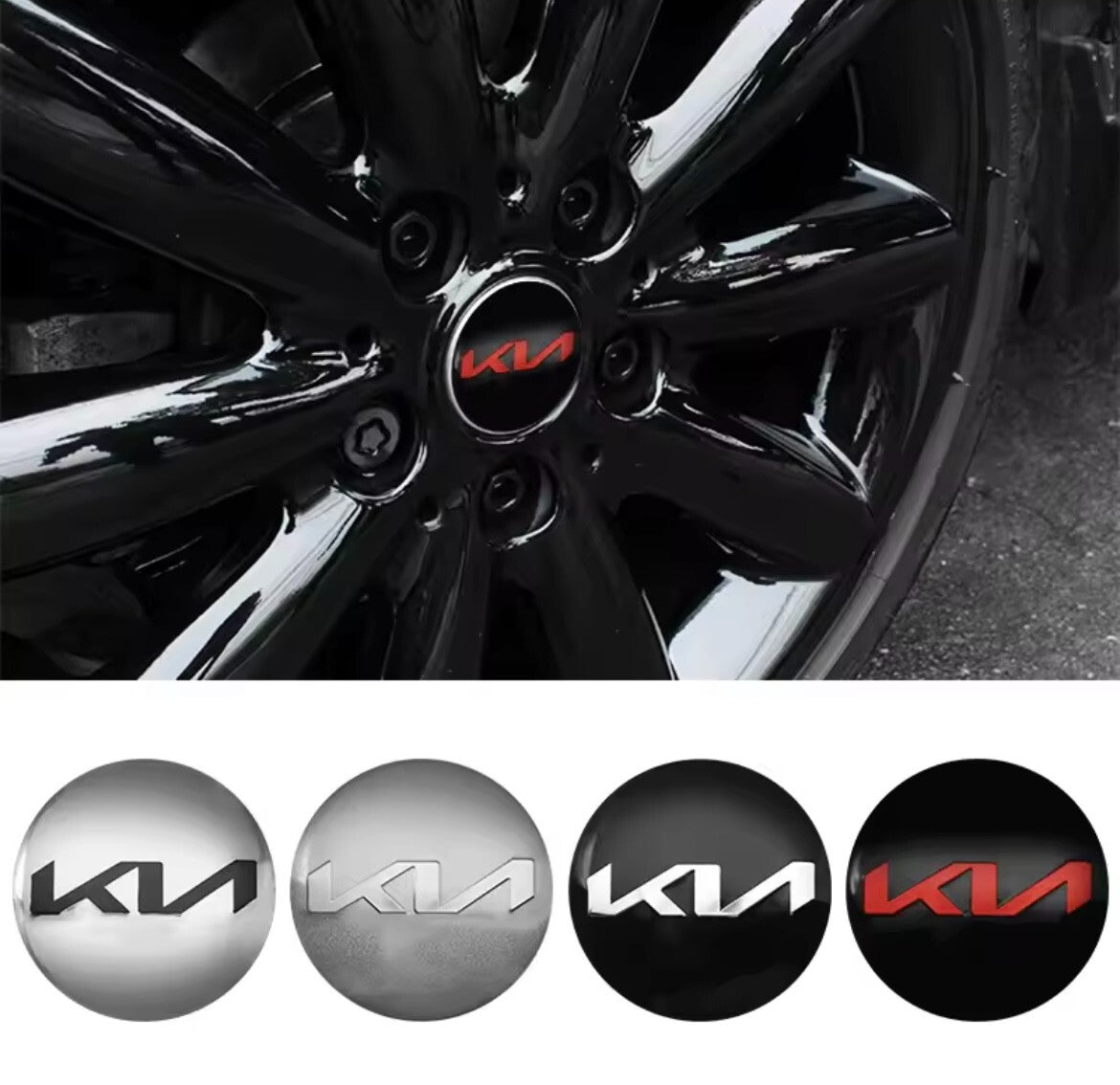 Kia 56mm Wheel Centre Cap Overlays Black Silver For Kia Rio Sportage Ceed Soul