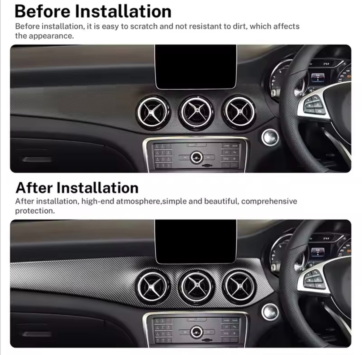 Mercedes A Class W176 CLA C117 GLA X156 Carbon Fibre Effect Dashboard Trim RHD