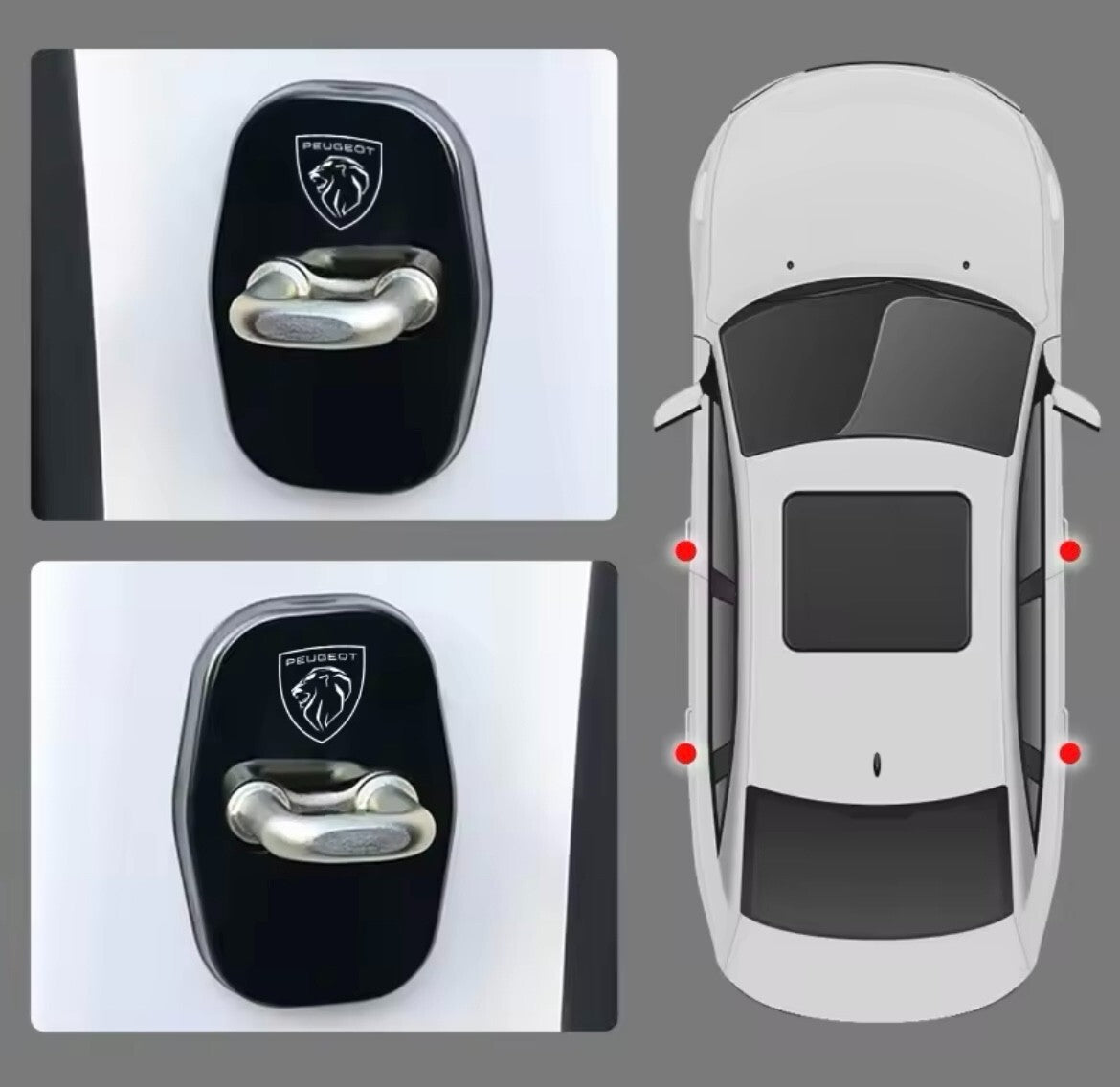 Peugeot Blue Stainless Steel Door Lock Catch Protector Covers Accessories 4pcs