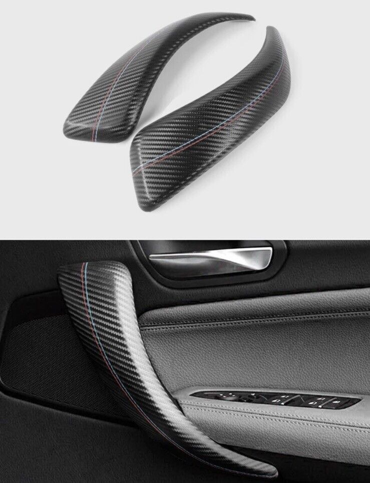 BMW 1 2 Series Carbon Fibre Effect Interior Door Grab Handle Trim Covers 2pcs