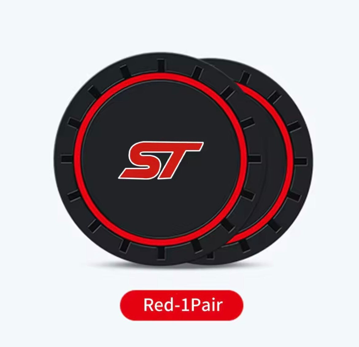 Ford Fiesta Focus ST Anti-Slip Drink Coaster Cupholder Mats Black Red 72mm 2pcs