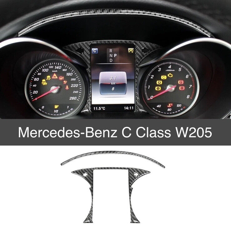 Mercedes C Class W205 Carbon Fibre Dashboard Speedometer Surround Trim Set 2pcs