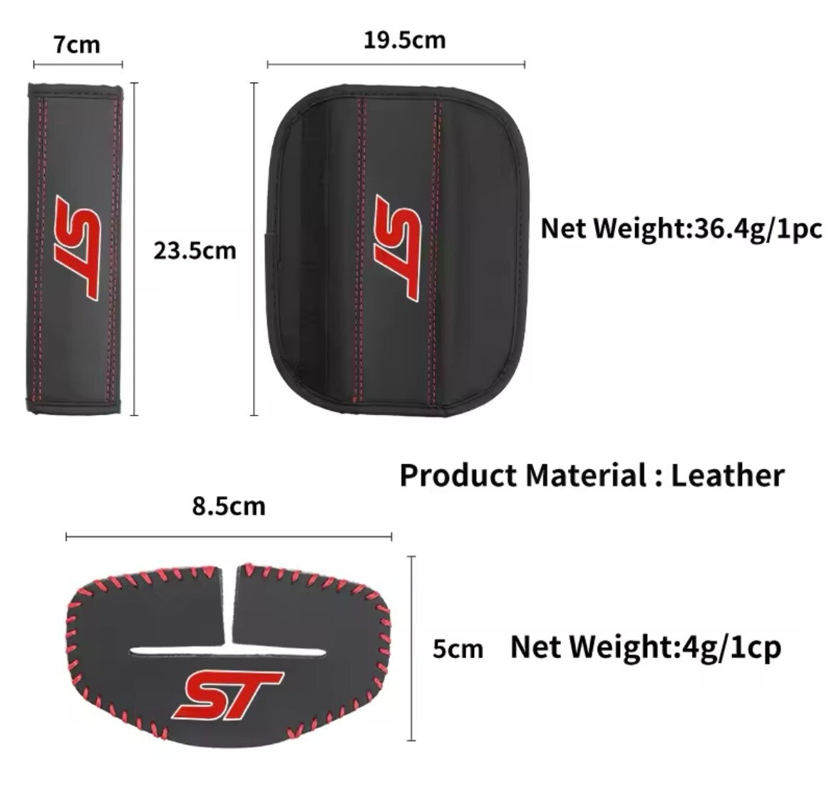 Ford ST Seatbelt Shoulder Pads + Buckle Covers For Ford Fiesta Focus Puma ST 4pc