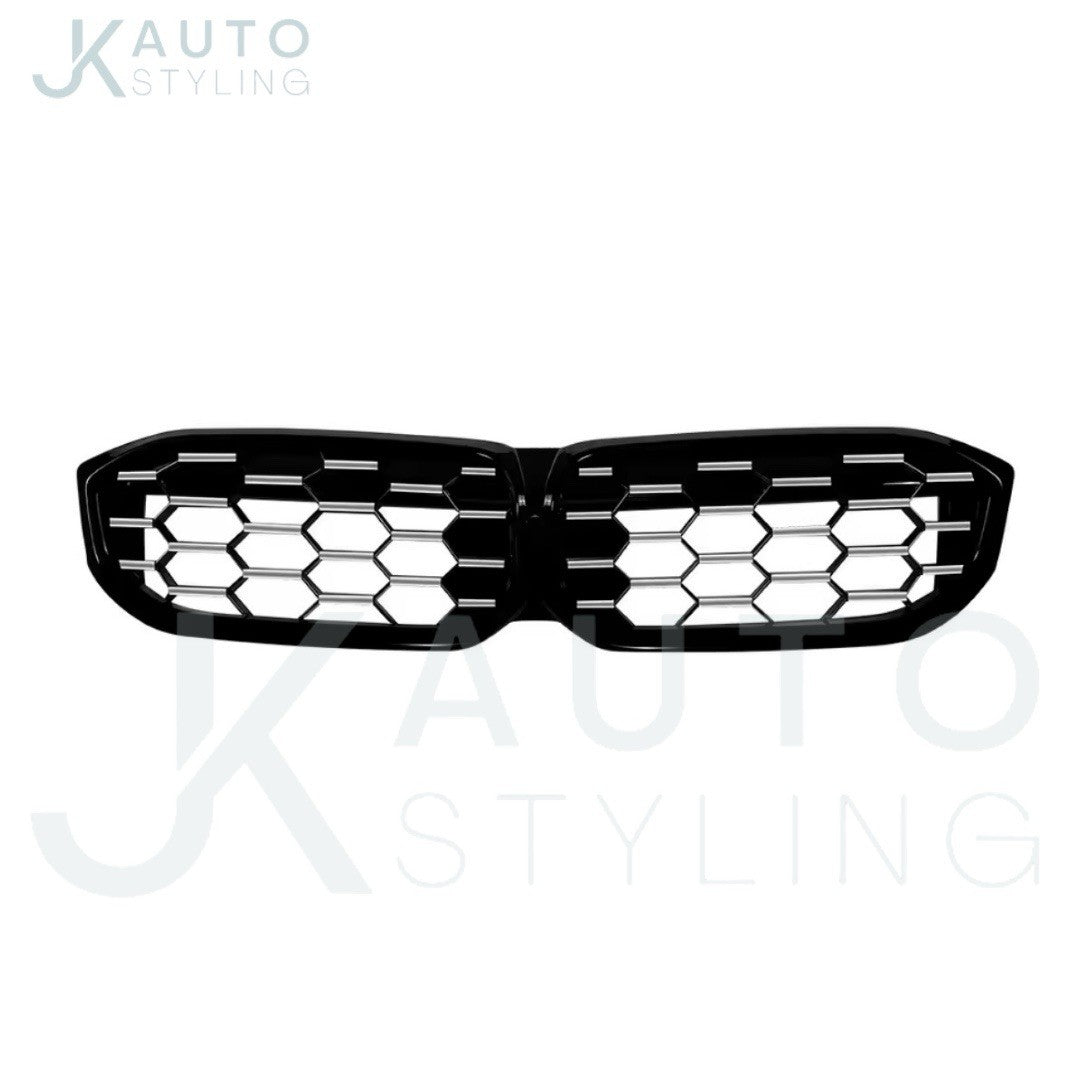 BMW 3 Series G20 G21 2023-2025 Black + Silver Diamond Honeycomb Kidney Grille