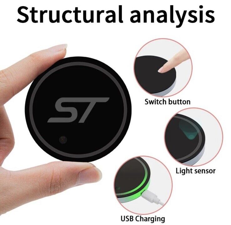 Ford ST Wireless Light Up RGB LED Drink Coaster Mat For Ford Fiesta Focus Puma