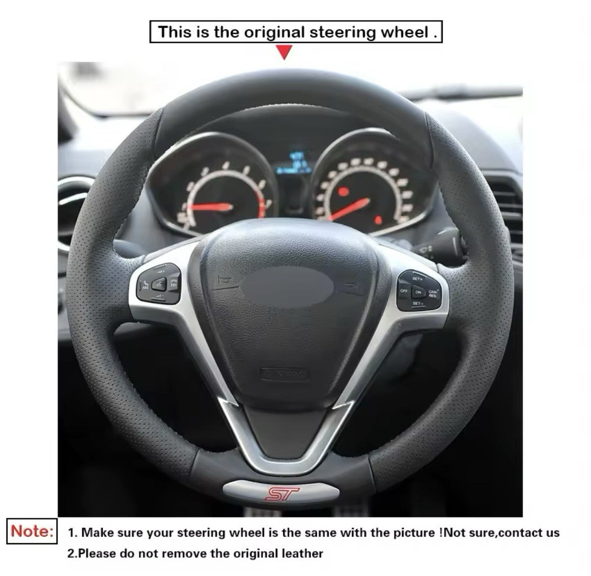Ford Fiesta ST MK7.5 Genuine Leather + Suede Steering Wheel Cover Yellow Thread