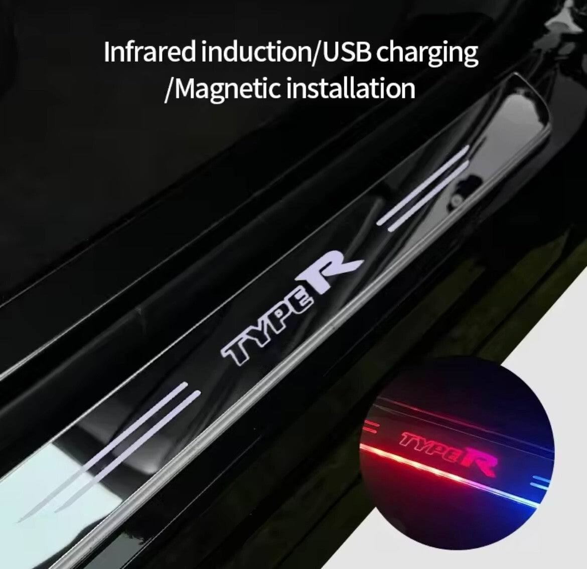 Honda Civic Type R LED Colour Change Door Sill Protector Strips USB Wireless RGB