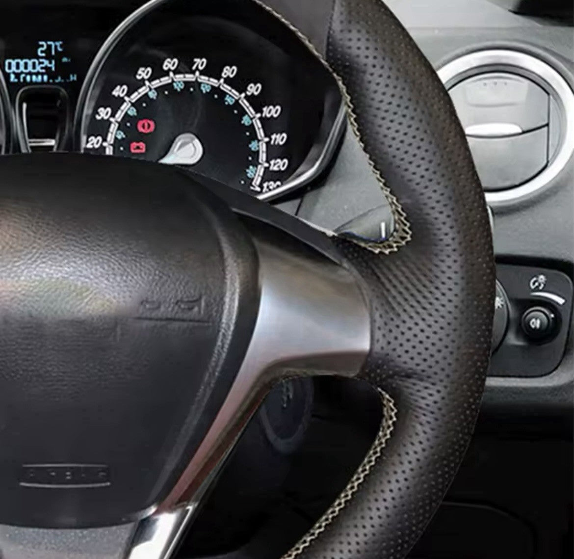 Ford Fiesta ST MK7.5 Genuine Leather + Suede Steering Wheel Cover Yellow Thread