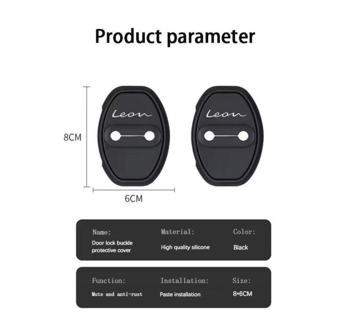 Seat Leon Black Silicone Door Lock Catch Protector Covers 2pcs